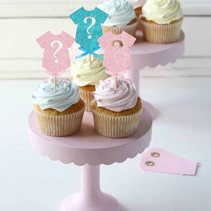 Rsstarxi 24 Pack Gender Reveal Cupcake Toppers Baby Shower Gender Reveal Party Decorations Pink or Blue Bow Tie Cupcake Picks for Boy or Girl Baby Shower Party Cake Decorations