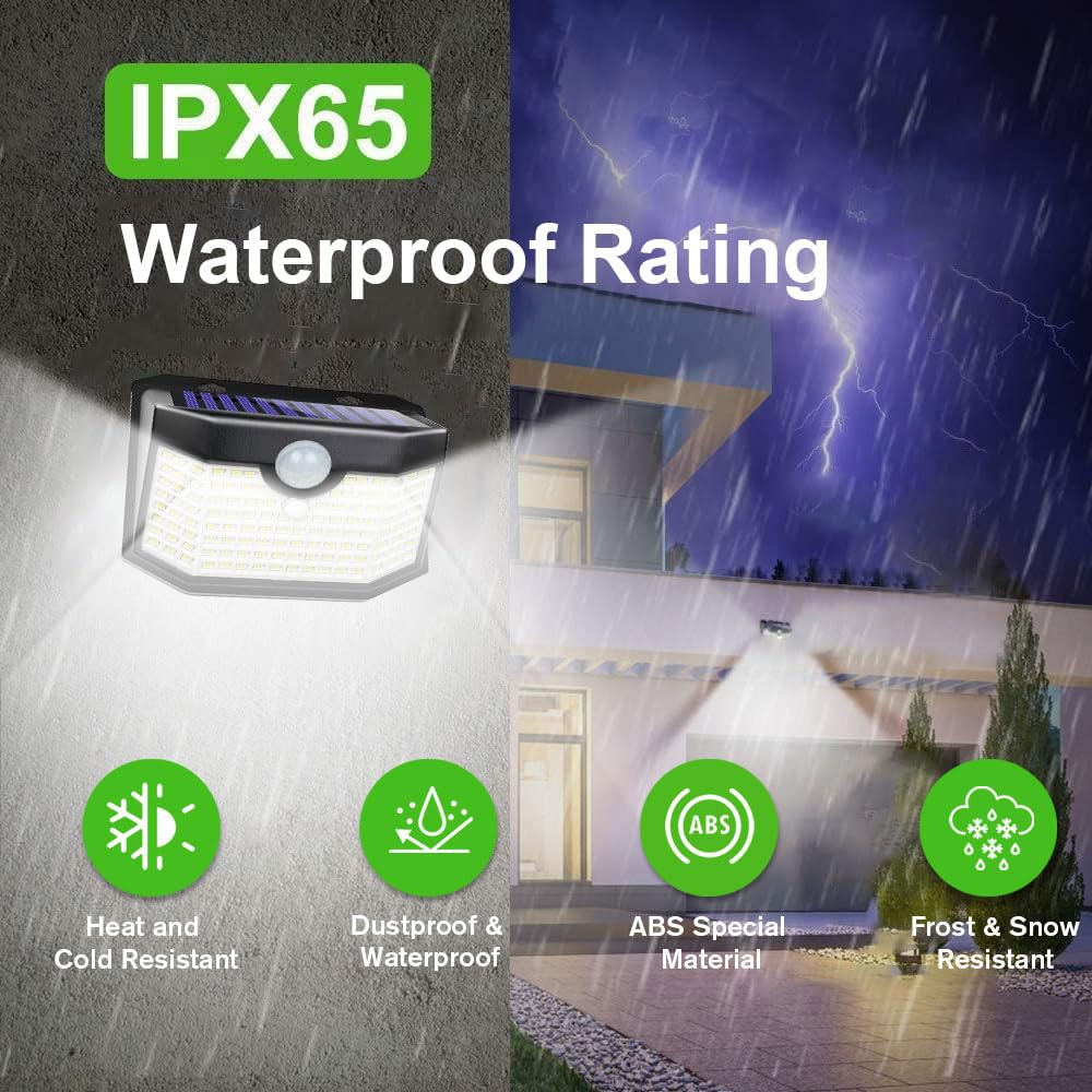 Hmcity Outdoor Solar Lights 120 Led With Motion Sensor And 3 Lighting Modes  Ip65 Waterproof  130  Wide Solar Wall Lights Powered For Garden Patio Yard(Front Button 10Packs  Daylight White)
