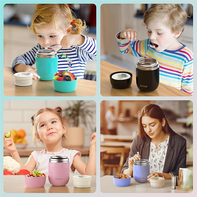 DaCool Food Thermo for Hot Food Insulated Food Jar 16 Ounce Vacuum Stainless Kids Lunch Thermo Container Bento for Kids Adult with Spoon Leakproof for School Office Picnic Travel Outdoors,Cyan Blue