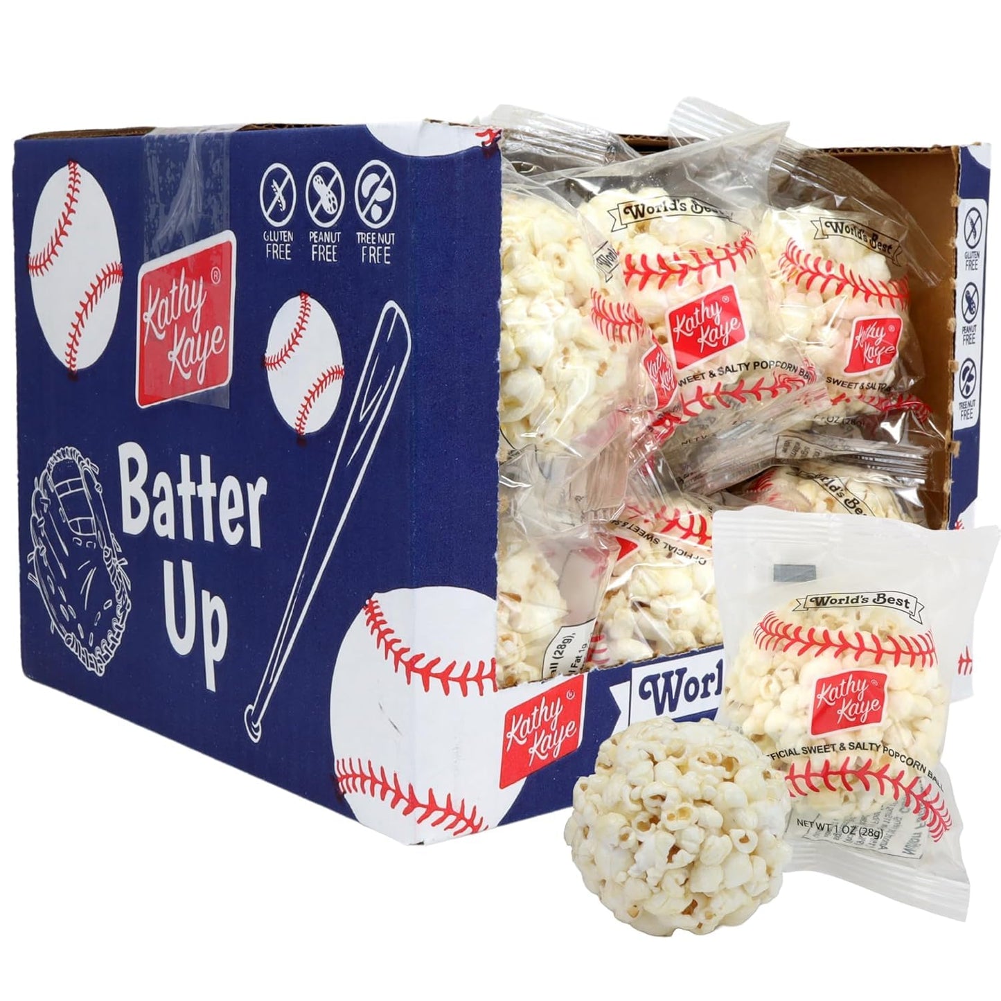 Kathy Kaye Baseball Sweet & Salty 1 oz. Popcorn Balls | Delicious  Crunchy  & Perfect for Team Snacks | Classic Sweet & Salty Flavor for Game Day  Parties & More | Box of 18