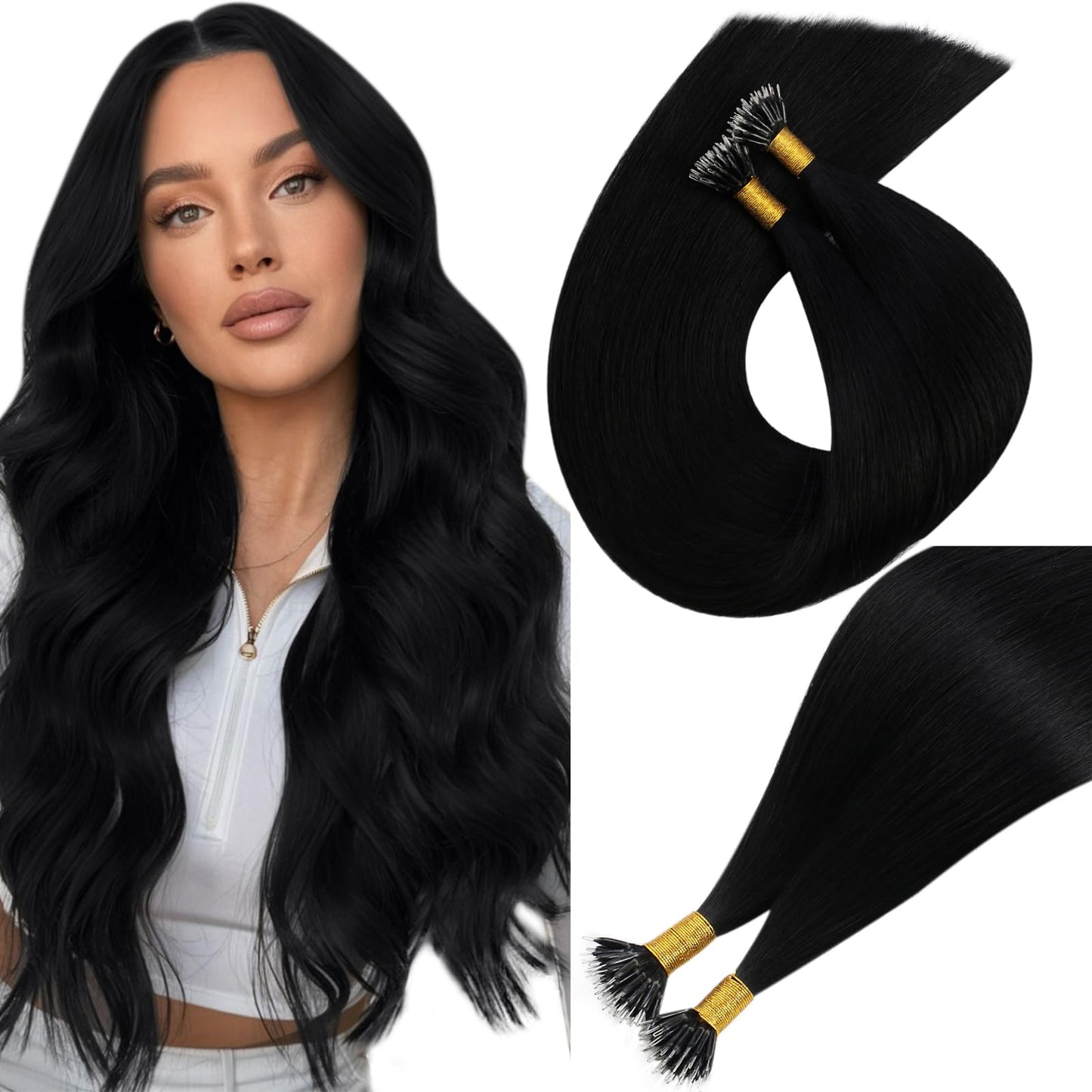 Easyouth Nano Hair Extensions Human Hair Thick Nano Bead Hair Extension Human Hair Jet Black Nanos Ring Hair Extensions for Blac
