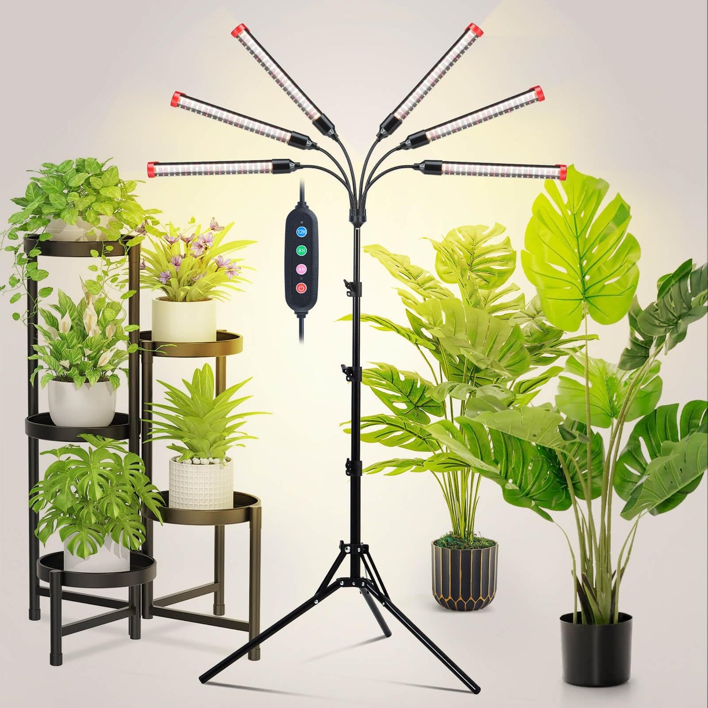 JINHONGTO 54W Grow Light for Indoor Plants, Full Spectrum, Adjustable Tripod Stand 24in-64in, Black, Model ZH_GL_RH