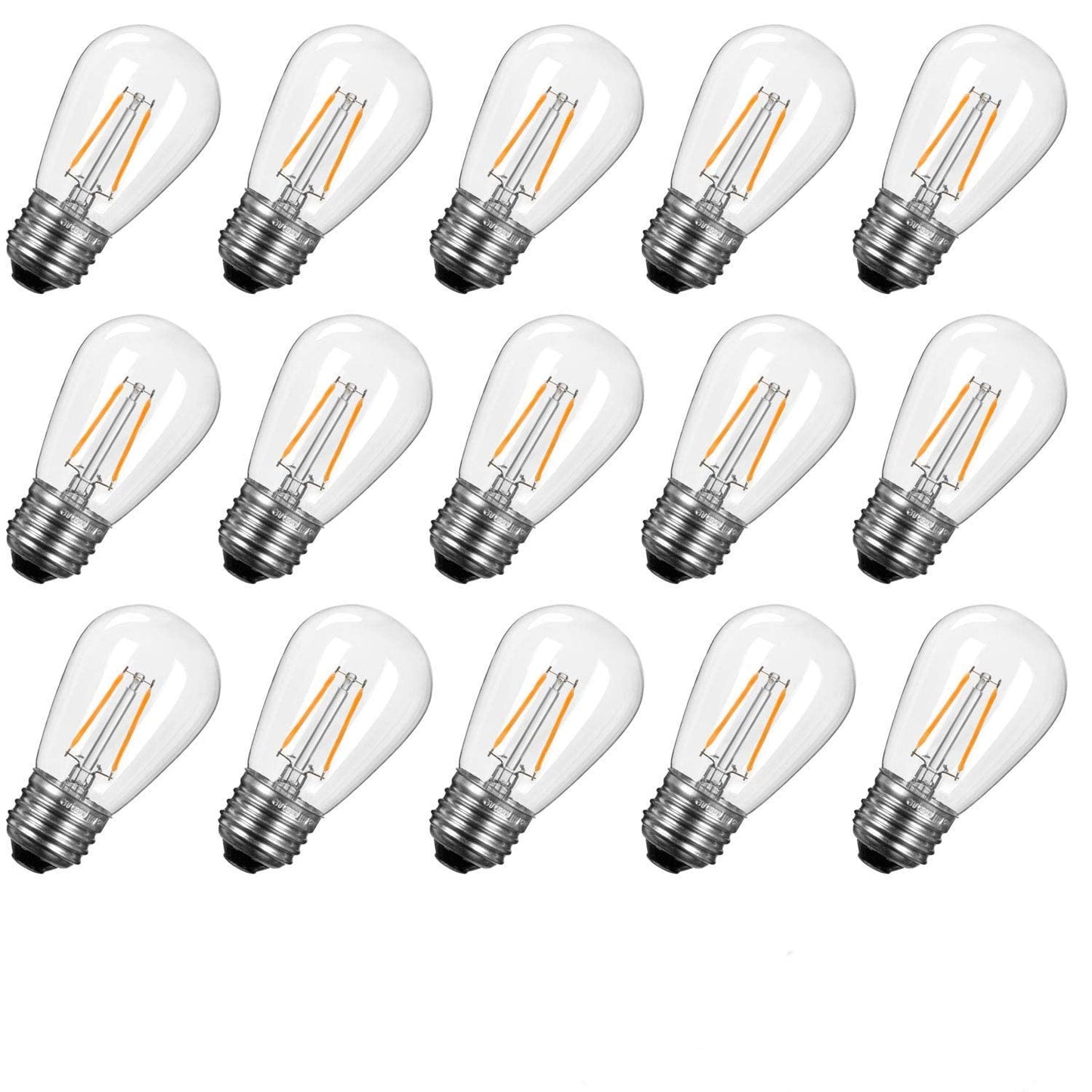 Minetom Led S14 Light Bulbs, 15 Pack, Shatterproof, 11W Equivalent, E26/E27 Base, Warm White, 2700K For Outdoor/Decorative