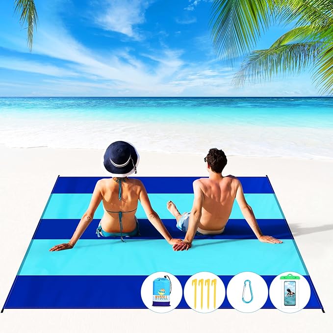 BYDOLL Beach Blanket 78''X81'' 4-7 Adults Oversized Lightweight Waterproof Sandproof Blanket for Beach Large Picnic Mat Travel Camping
