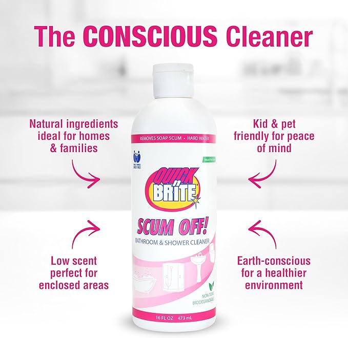 Quick N Brite Scum Off Shower Cleaner - No Scrub, No Harsh Chemical Daily Shower Cleaner, Multi-Surface All-Purpose Cleaner 64 Oz (Packaging May Vary)