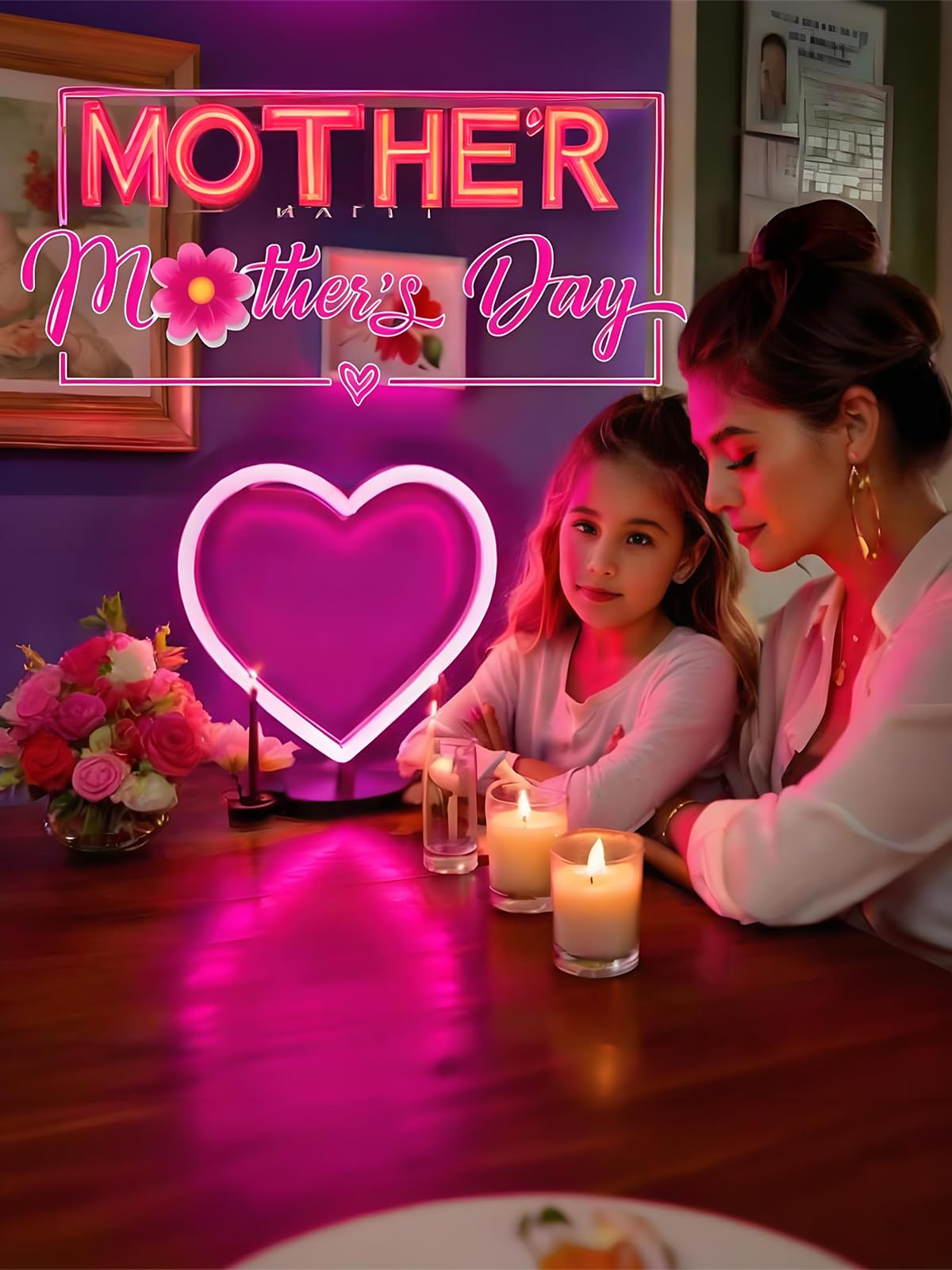 Exf Pink Heart Neon Sign - Battery Operated Led Lamp For Home Décor, Galentines Day, Wedding, GirlS Room - 1 Pack