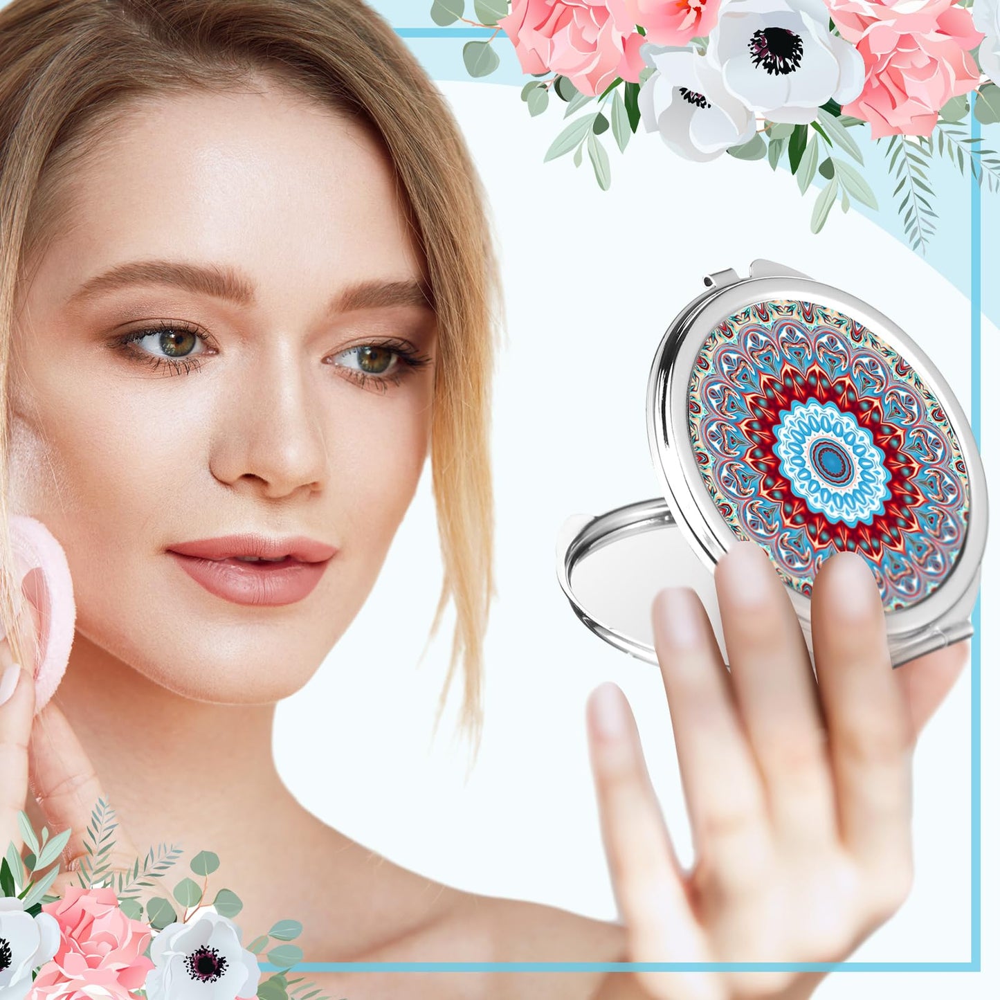 Jetec 12 Pcs Sublimation Blanks Products Small Compact Mirror Bulk Heat Transfer Folding Pocket Makeup Mirror Heart Round Square