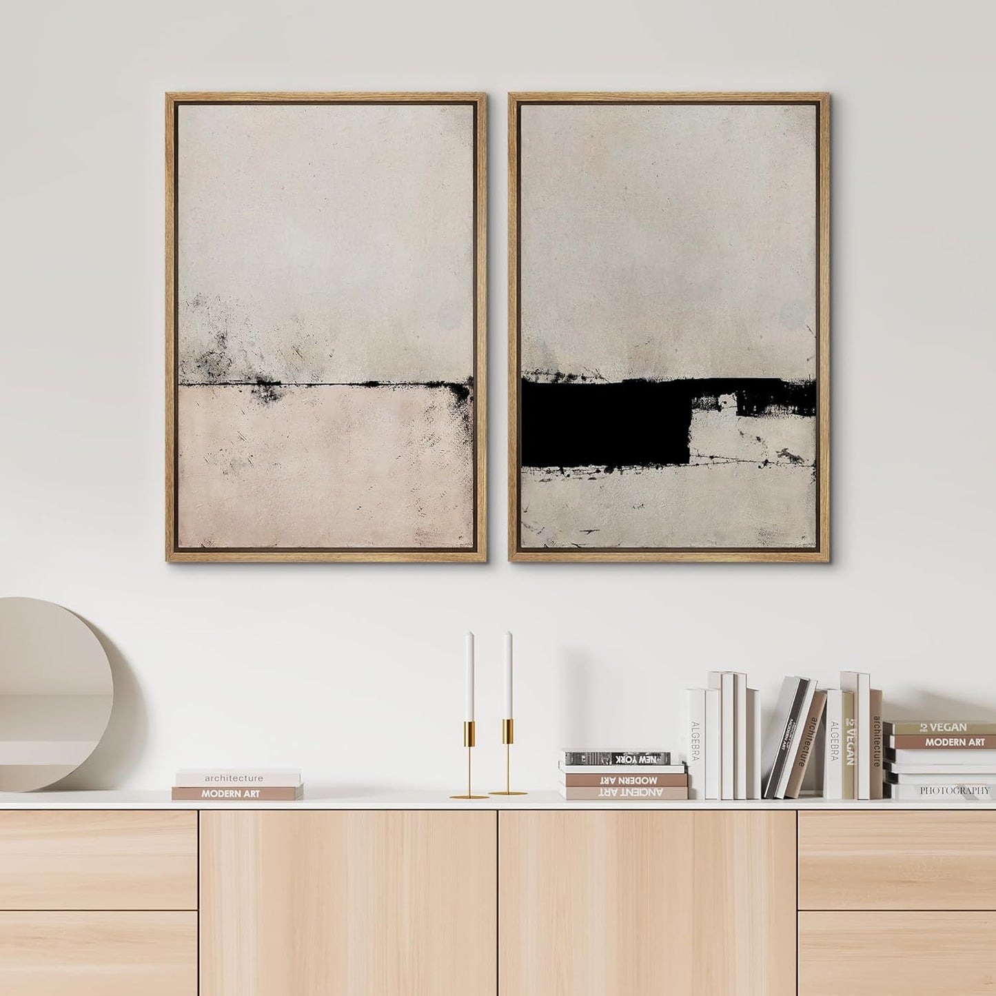 SIGNWIN Framed Canvas Print Wall Art Set Pastel Industrial Grunge Landscape Abstract Shapes Illustrations Minimal Decorative Nordic Relax/Zen for Living Room, Bedroom, Office - 16"x24"x2 Natural