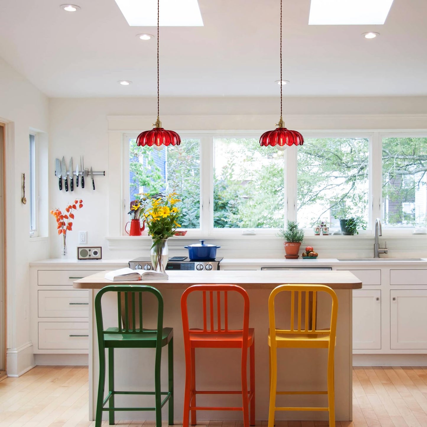 Xzhgcee Plug In Pendant Light: Hanging Light Plug In Fixture Red Glass Hanging Lamp  Pendant Lighting For Kitchen Island  Bedroom  Dining Room  Living Room  E26 No Bulb