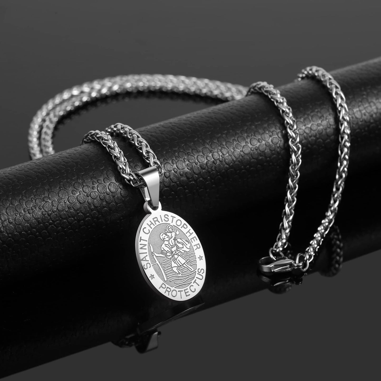 Zocomi Silver Saint St Christopher Medal Necklace for Men Boys, St. Patron Pendant Chain Jewelry Catholic Christian Religious Ba