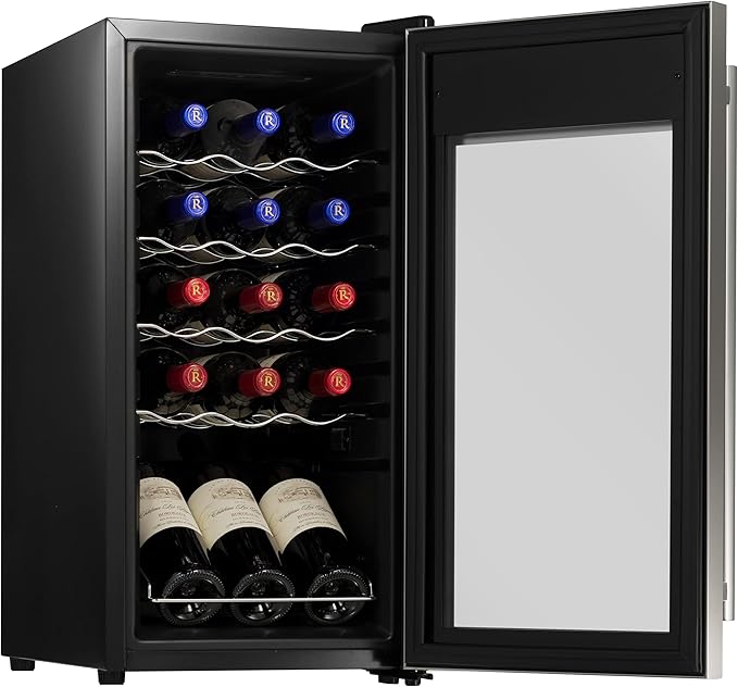 Nutrichef 15 Bottle Wine Fridge Red and White Wine Chiller Adjustable Temp Control 41°F to 64°F Ultra Quiet Operation Mini Wine Cooler Built for Home, Office, Kitchen Counter, 27x13x17 IN