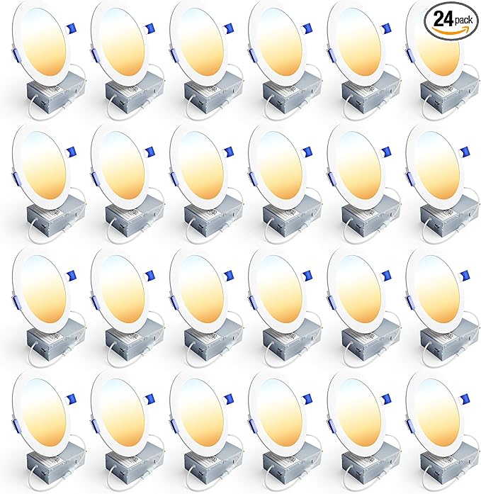 Ensenior 24 Pack 6 Inch LED Recessed Ceiling Light, Dimmable, 2700K-5000K 5CCT, 1200LM 12W 120V, High Brightness Canless W...