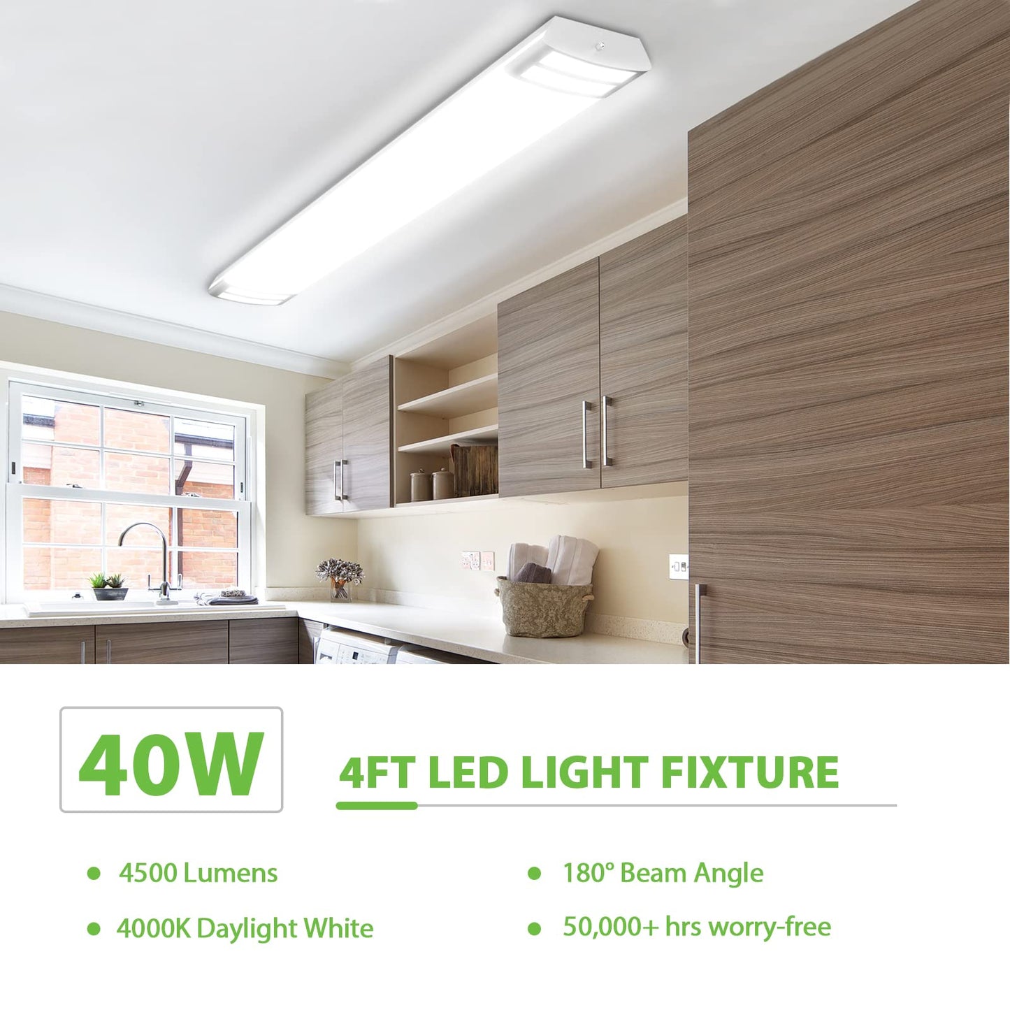 ANTLUX 4FT LED Flush Mount Light, 40W 4500LM, 4000K Neutral White, 6 Inch Wide, Aluminum, Model 6inch