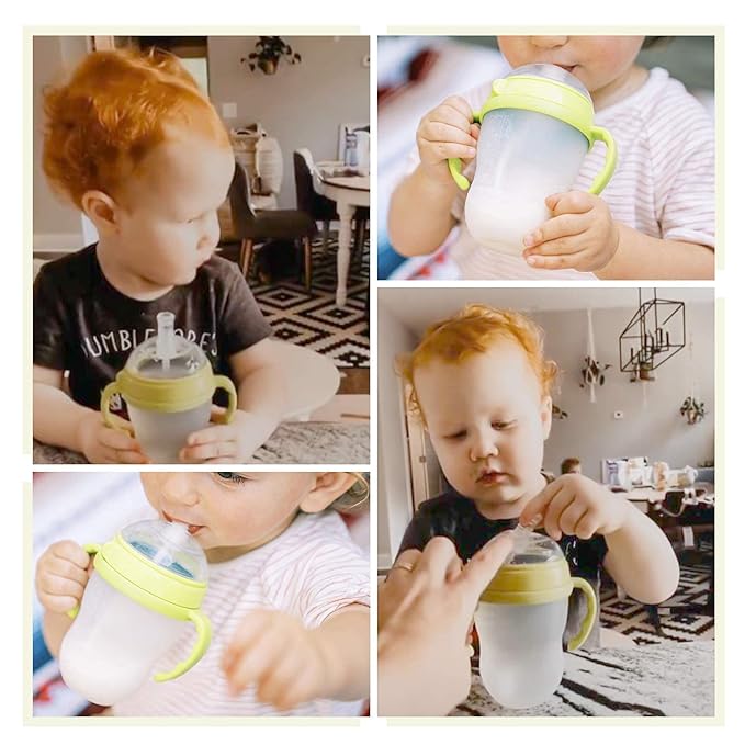 Straw Sippy Cup Transitional Nipple Kit for Comotomo Baby Bottles, 5 oz and 8 oz