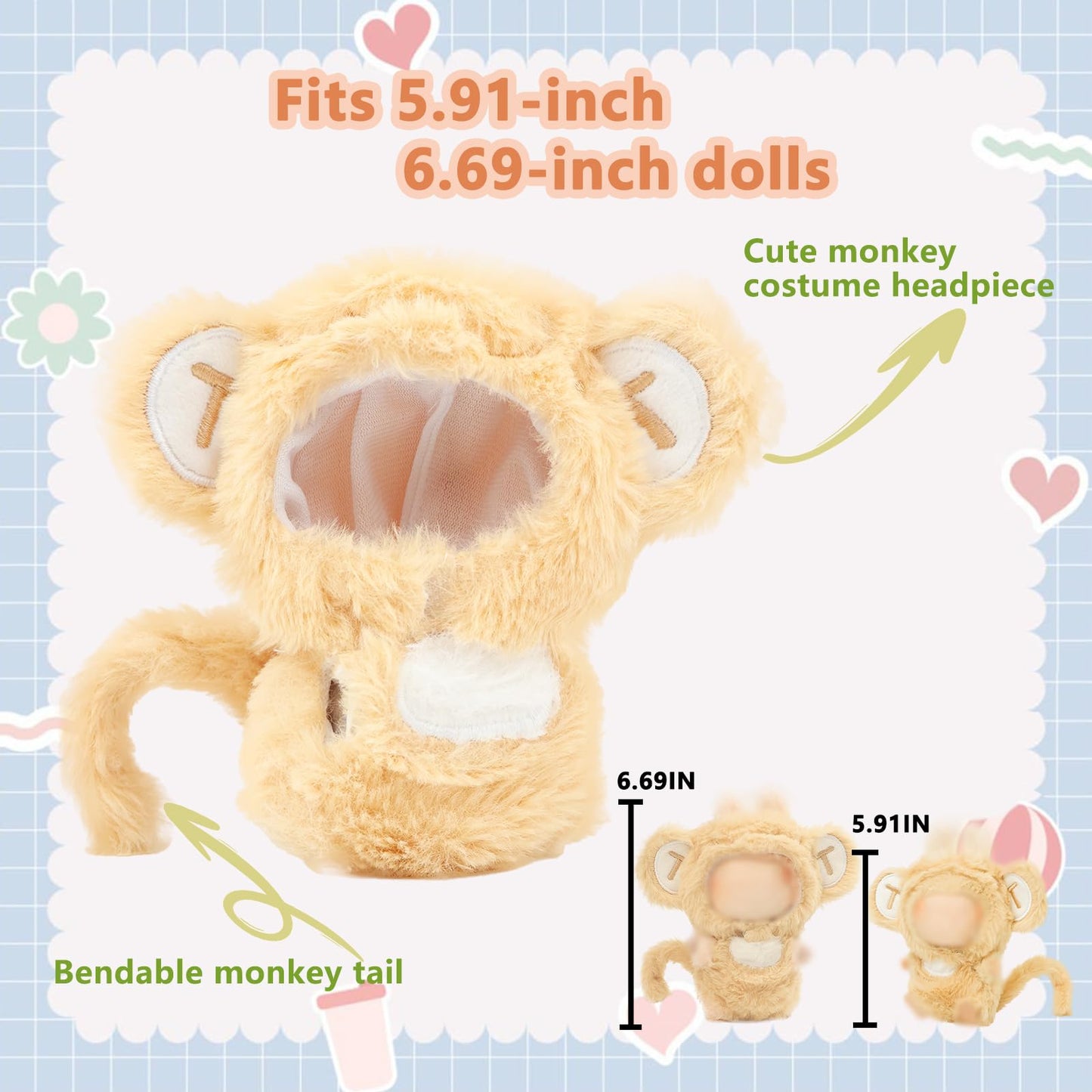 HiOKOU Clothes for labubu 17cm Accessories Suit Cute Clothes for Doll Dress up Animal Style Outfits (NO Doll)（Monkey）