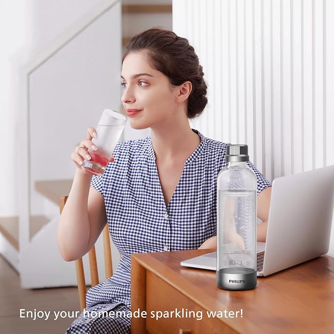 Philips Sparkling Water Maker, Soda Streaming Machine with Quick Twist Bottle, 1L BPA free PET Carbonating Bottle, Soda Maker Compatible with 60L CO2 Carbonator (NOT Included), ADD4902BKOQ/37