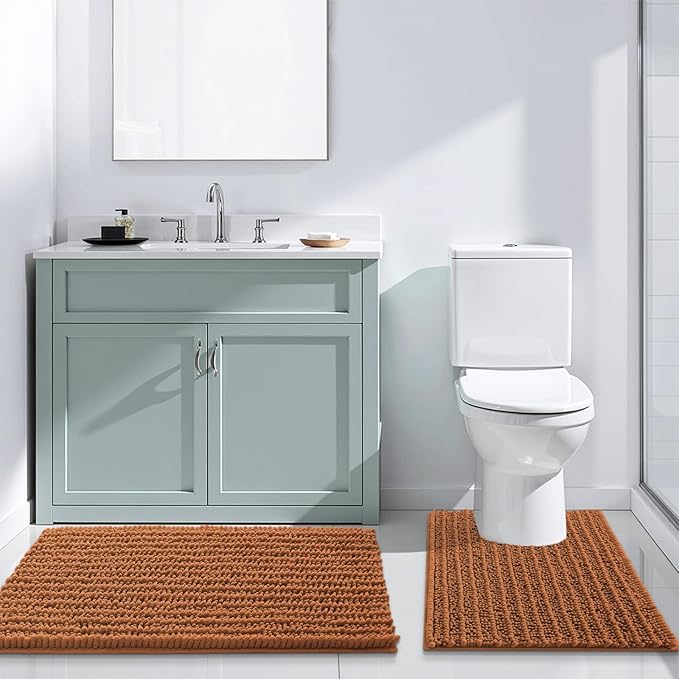 Arotive Luxury Chenille Bathroom Rug Mat, Extra Soft Thick Absorbent Shaggy Bath Rugs, Non-Slip Machine Wash Dry, Plush Bath Mats for Bathroom, Shower and Tub, 34x21, Clay