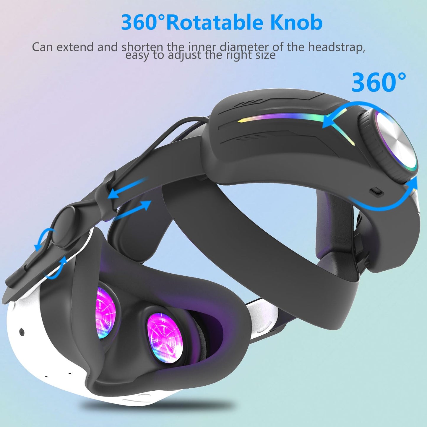 12000mAh Fast-Charging Battery Head Strap for Meta Quest 3/3S – Extends 6-8 Hours Playtime, RGB Lighting & Comfortable Fit – Elite Replacement Strap with Balanced Weight_Black