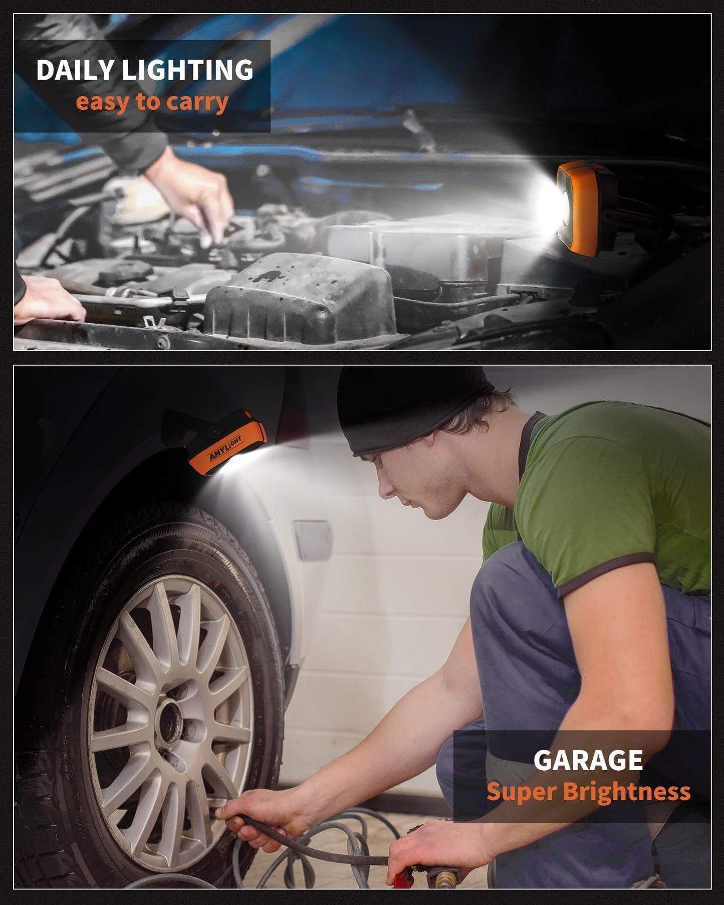 ANYLiGHT Work Light, Magnetic Rechargeable Light with 4 Modes & 150°Rotatable, 1200LM Waterproof Portable Light with 360° Rotating for Emergency Car Repair, Grill, Outdoor Work (1 PK Upgrade)