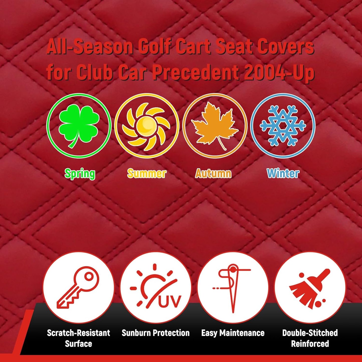 Golf Cart Seat Covers for Club Car DS 2000.5+ Front OEM Universal Seat Cushion, Marine Grade Vinyl Leather Club Car DS Seat Covers/Easy to Install-Deep Red (2PCS)