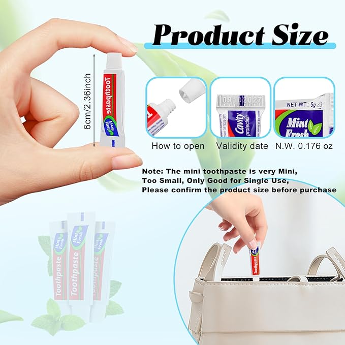 50 Tubes Extra Small Travel Size Toothpast Bulk,Mini 0.176 oz/5 Grams Small Disposable Toothpaste Mint Single Use Mini Bulk Toothpaste Travel Size for Hotel,Camping,Homeless,Charity,Guests