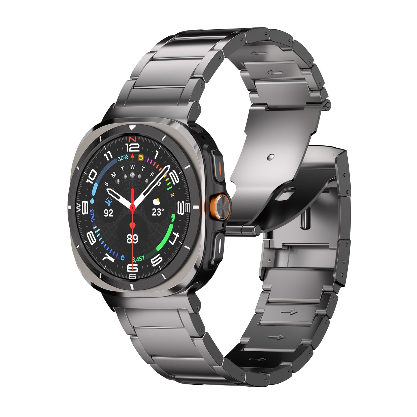 Ultra Supply Co. Titanium Band Compatible with Samsung Galaxy Watch Ultra 47mm - Grade 2 Metal Strap with Folding Buckle and Scratch-Proof DLC Coating, Waterproof, One Size Fits All - Titanium Gray
