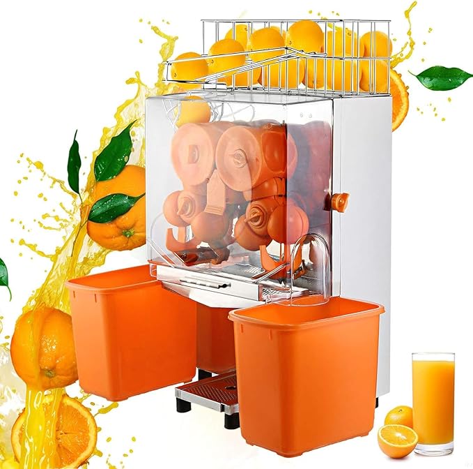 Commercial Juicer Machine, Orange Juice Machine with Pull-Out Filter Box Commercial Orange Juicer 22-30 Oranges Per Minute, 110V Juice Extractor, 120W Oranges Squeezer with Acrylic Cover (E2)