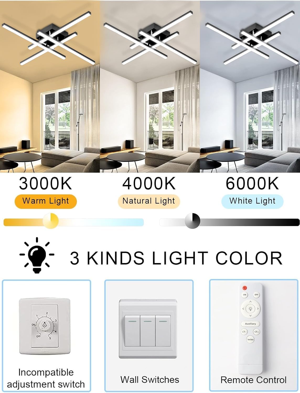 ANYTOP 32W LED Ceiling Light Fixture, 3 Color Dimmable, 24Inch, Aluminum, Model HG71745