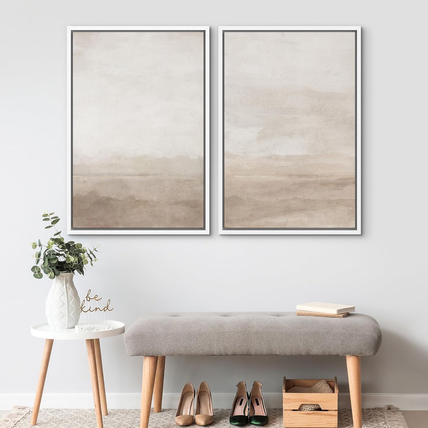 SIGNWIN Framed Canvas Print Wall Art Abstract Wave Pattern Modern Art Minimalist Neutral Decor for Living Room, Bedroom, Office - 24"x36"x2 White