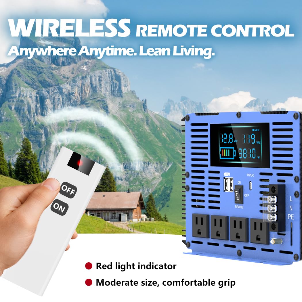 4000W Pure Sine Wave Power Inverters Dc 12V To Ac 110V 120V With Type-C 4 Ac Outlets Dual Usb Ports Terminal Blocks Lcd Display