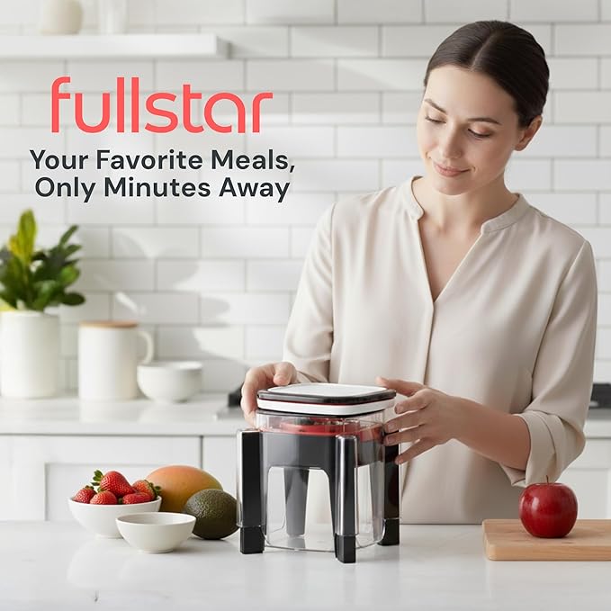 Fullstar Apple Slicer and Corer - 6.2 Inch Fruit Cutter 8 Slices, Includes 2 Attachments, Strawberry Slicer, Easy to Use, Heavy Duty Stainless Steel, Time Saving Meal Prep Tool