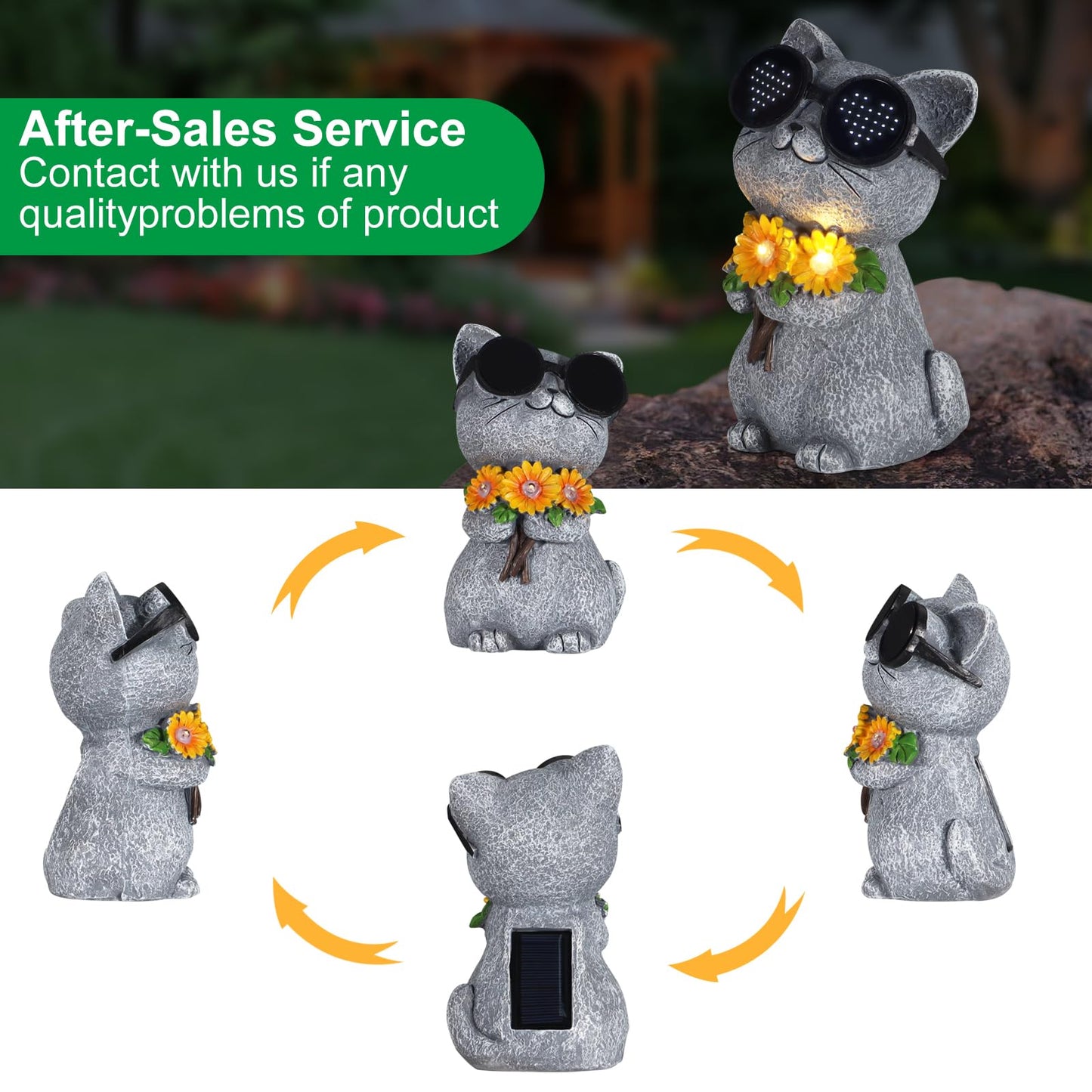 Pawatee Solar Garden Statues Cat with Daisy and LED Lights Birthday Gifts for Women Mom Grandma Solar Outdoor Decor for Patio Backyard Yard Lawn Decoration-Unique Housewarming Gifts