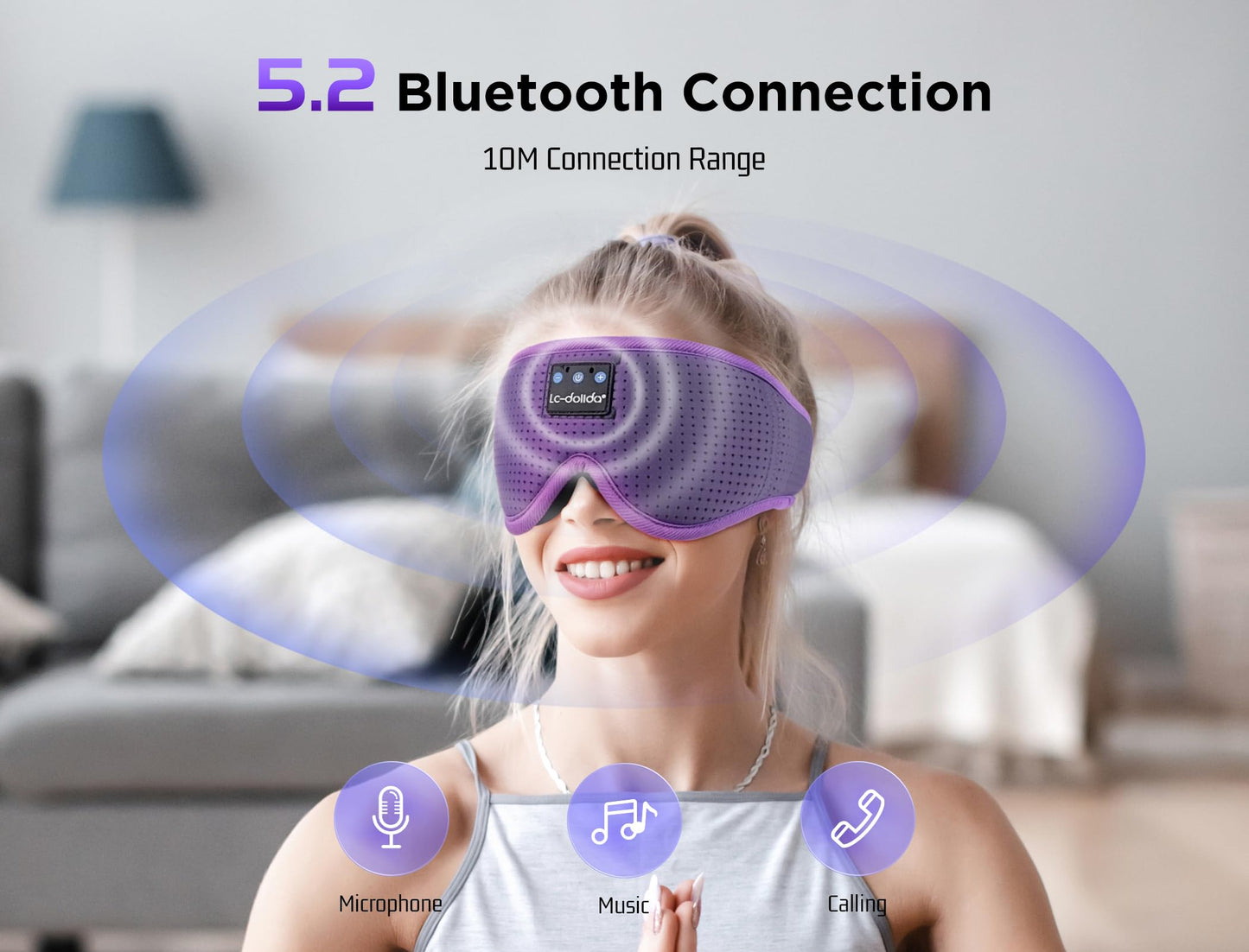 LC-dolida Sleep Headphones, Sleep Mask Bluetooth Wireless Music Eye Mask, Sleeping Headphones for Side Sleepers Sleep Mask with Bluetooth Headphones Ultra-Thin Stereo Speakers Perfect for Sleeping