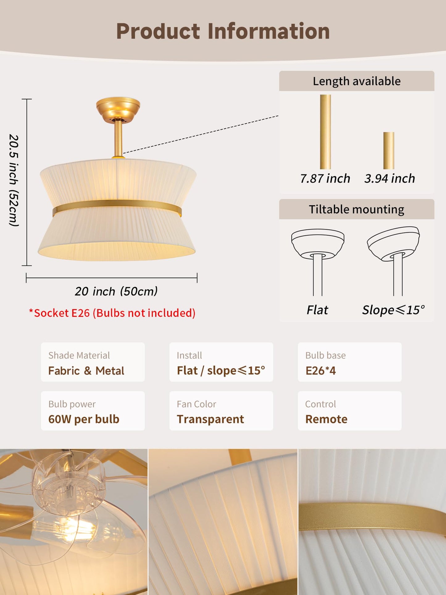 Boho Fandelier Ceiling Fan With Light And Remote Fabric Chandelier Fan Gold Caged Ceiling Fan With Light For Bedroom, Living Roo