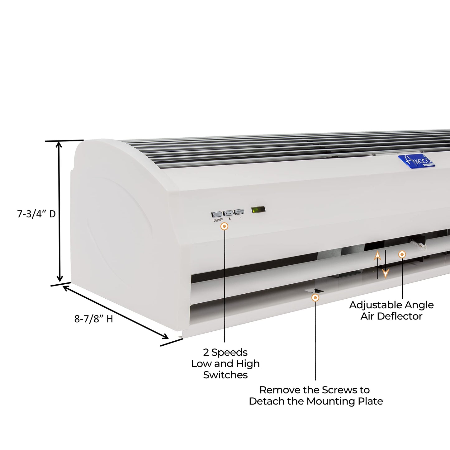 Awoco 40 Fm-1210T 1250 Cfm Slim Indoor Air Curtain, Ce Certified, 120V Unheated With Remote Control And Magnetic Switch, Powerfu