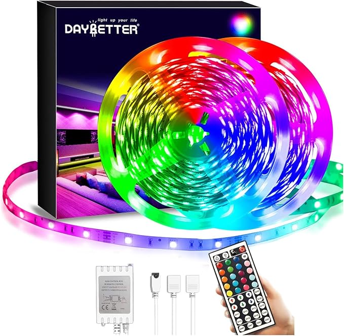 DAYBETTER Led Strip Lights 40ft, RGB Color Changing Led Strips with 44 Keys Remote Control for Room, Bedroom, Suitable for...