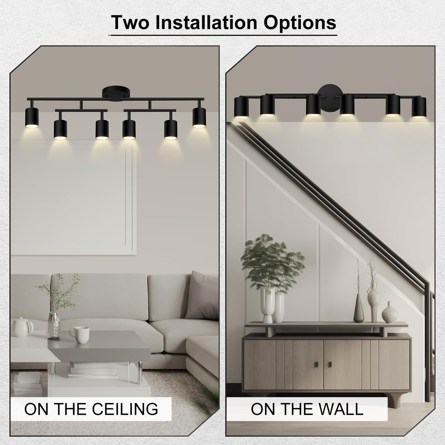 AUQUEE 6 Light Track Lighting Fixtures Ceiling, Matte Black Kichen Track Lighting Fixtures with Rotatable Light Heads, Upgrade Light Poles, Modern LED Sopt Lights for Kitchen/Hallway, No GU10 Bulb