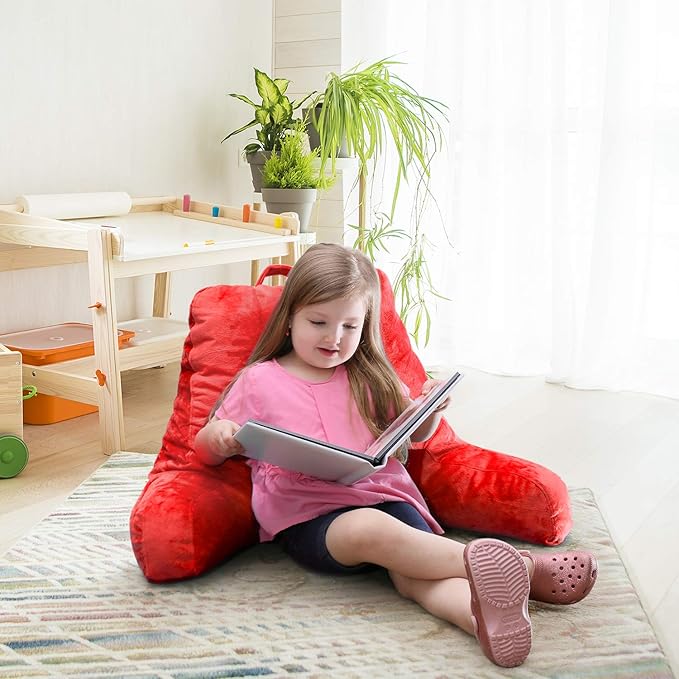 Nestl Reading Pillow Standard Bed Pillow, Back Pillow for Sitting in Bed Shredded Memory Foam Chair Pillow, Reading & Bed Rest Pillows Cherry Red Back Pillow for Bed, Bed Chair Arm Pillow with Pockets