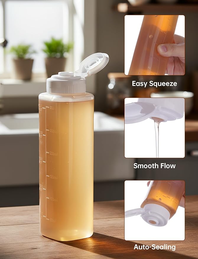 NiHome No Drip Honey Dispenser, 10 oz BPA-Free - Superior Leak-Proof Design Ensures Precise, Mess-Free Pouring with a Simple Squeeze. Perfect for Honey, Syrup, Ketchup & More (1PCS)