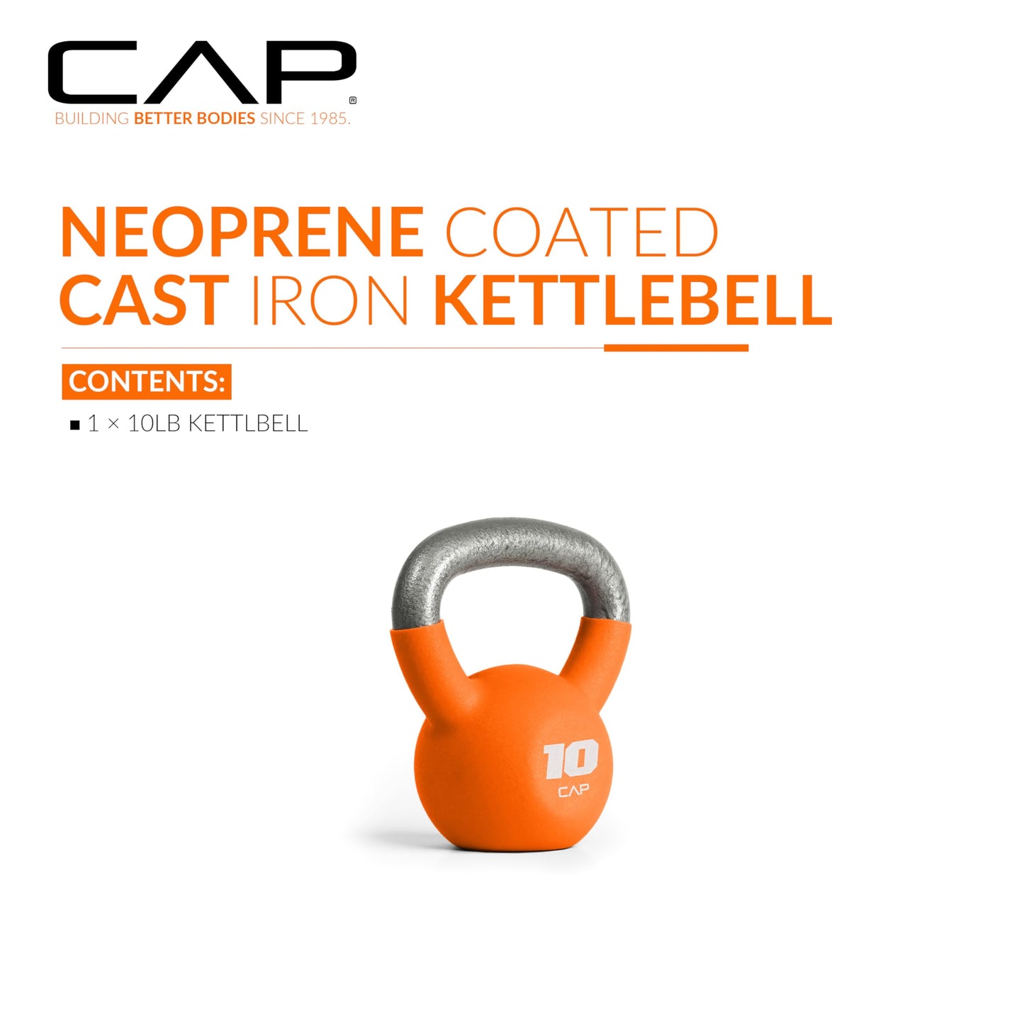 CAP Barbell 10 LB Neoprene Coated Cast Iron Kettlebell - Orange