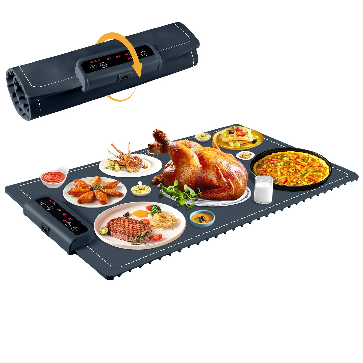 Food Warming Mat- Foldable Warming Mat for Food with Adjustable Temperature Control Time Moders Locking Function Electric Warming Tray for Parties,Home,Travel,Buffet Dark Blue
