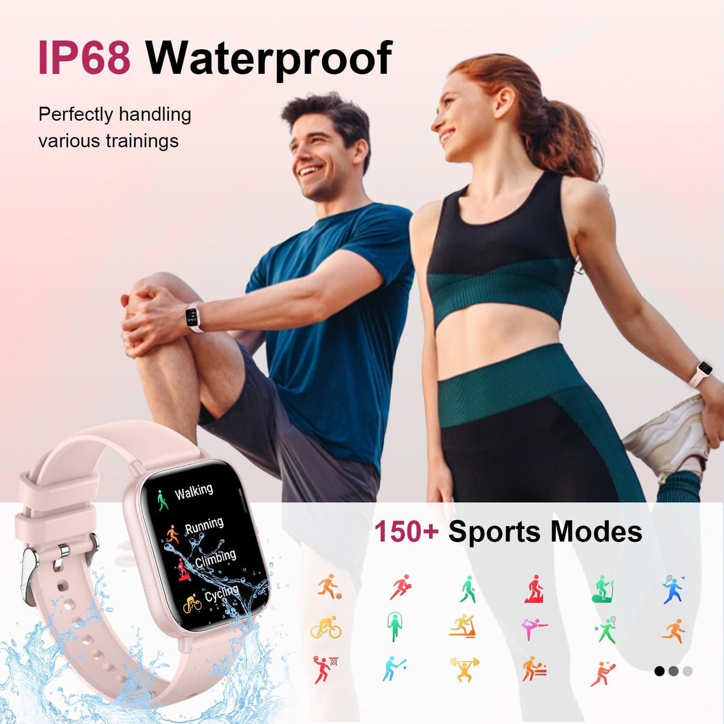 Smart Watch For Women, 1.83 Hd Touchscreen Smartwatch With Bluetooth Call/Make Calls, Ip68 Waterproof Fitness Tracker With 150