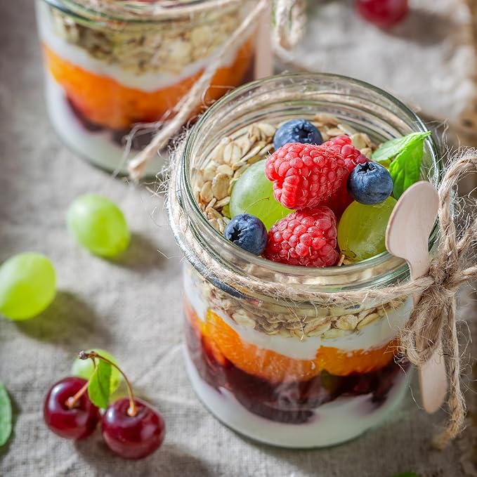 Overnight Oats Containers with Lids, 16oz Glass Jars with Lids 8 pcs, Wide Mouth Mason jars for Salad, Yogurt, Snacks, Meal Prep