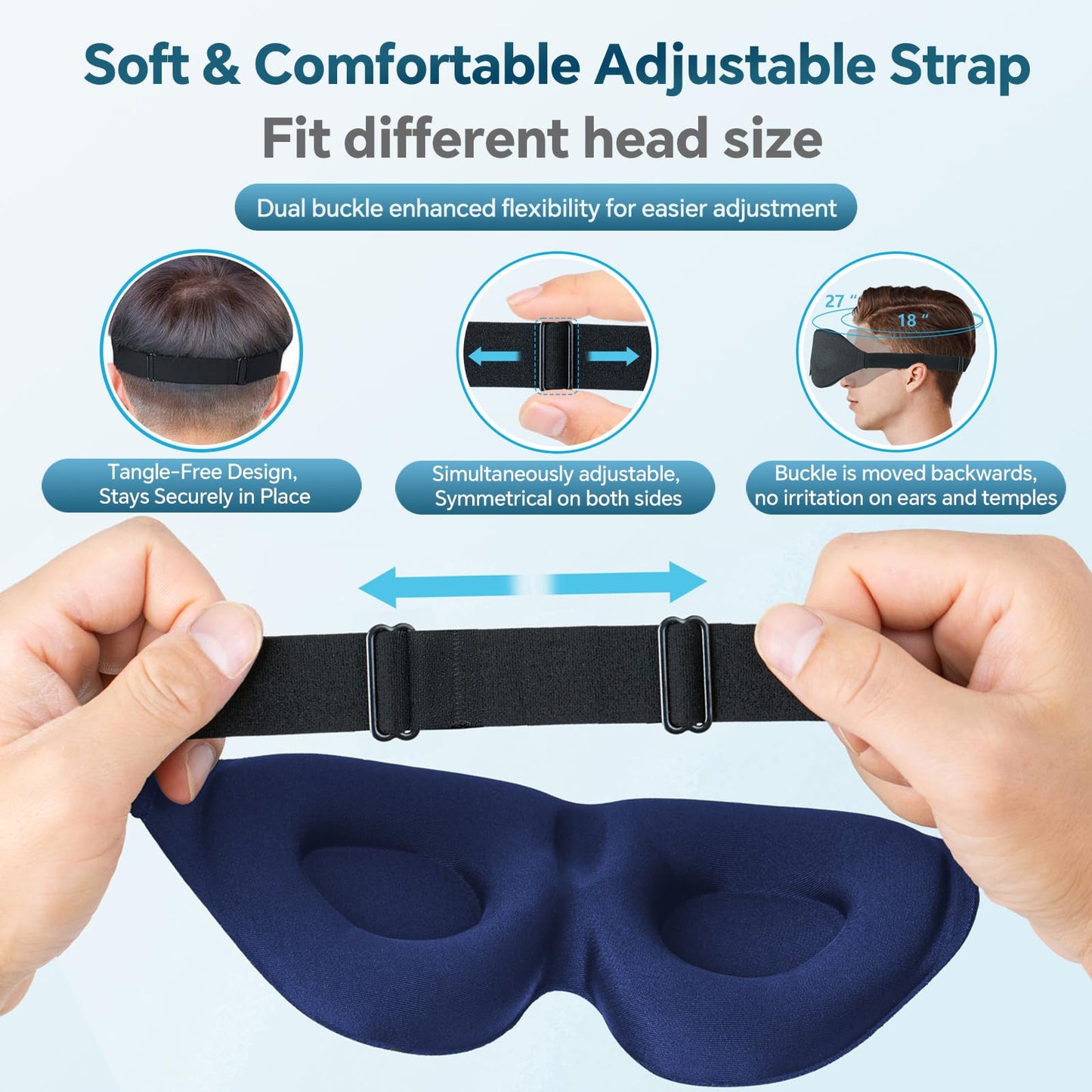 ZGGCD Sleep Mask for Side Sleeper, Light Blocking Sleeping Eye Mask for Women Men, 3D Contoured Cup Night Blindfold, Luxury Eye Cover Eyeshade with Adjustable Strap for Travel, Nap, Blue