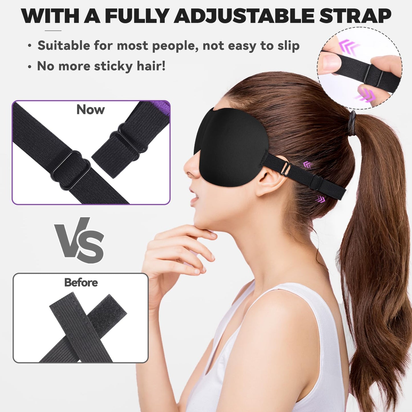 4 Pack Sleep Mask for Women and Men Adjustable Blackout 3D Eye Masks for Sleep, Blindfold with Storage Bag and Earplug for Travel Nap and Night (Black, Purple, Blue, Gray)