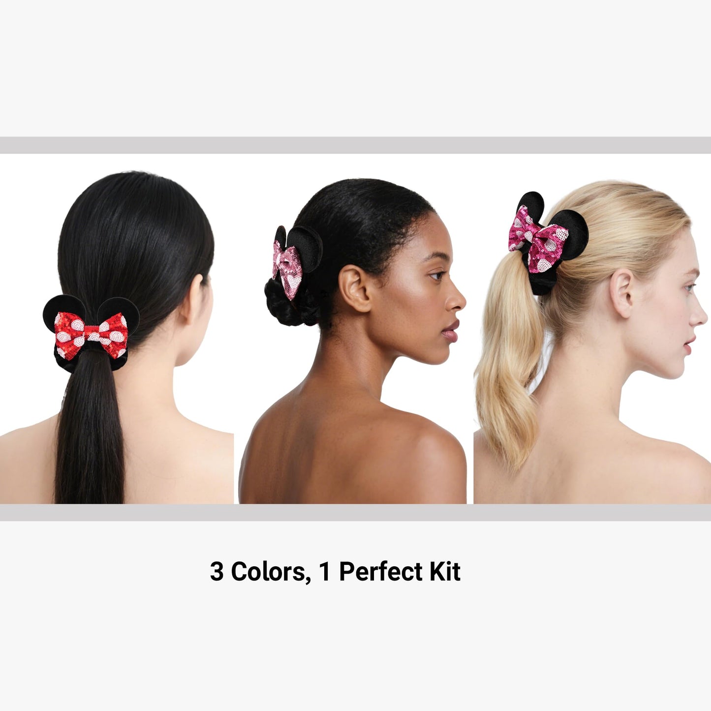 zhezesmila 3 Pack Velvet Mouse Ears Scrunchies with Bow for Women Girls Elastic Hair Ties for Pony Tail Party Costume - Cute Hai
