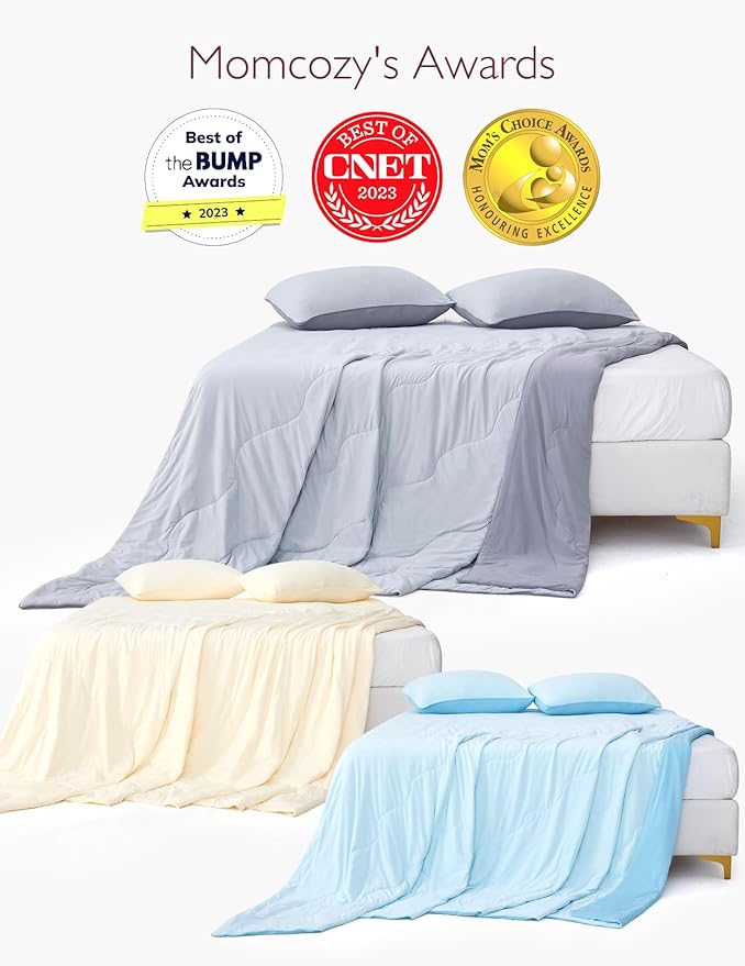 Momcozy Life CoolMurm Cooling Comforter for Hot Sleepers, Full/Queen 90"x90" Pregnancy Cooling Blanket, All-Season Lightweight Soft Breathable Cooling Quilt Duvet, Stay Cool All Night, Deep Light Grey