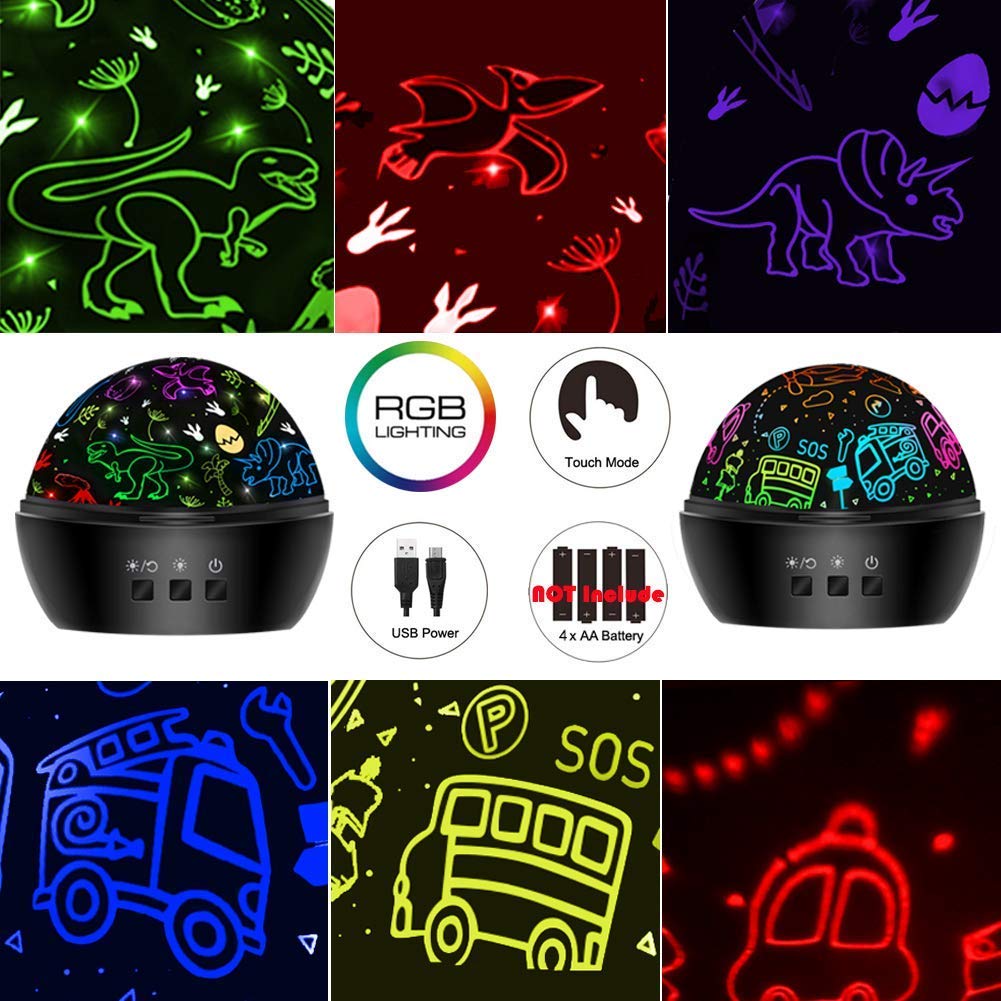 Dqmoon Dinosaur Night Light For Kids  Projector With 8 Colors  360 Rotation  Safe Materials  Ideal Birthday Gift
