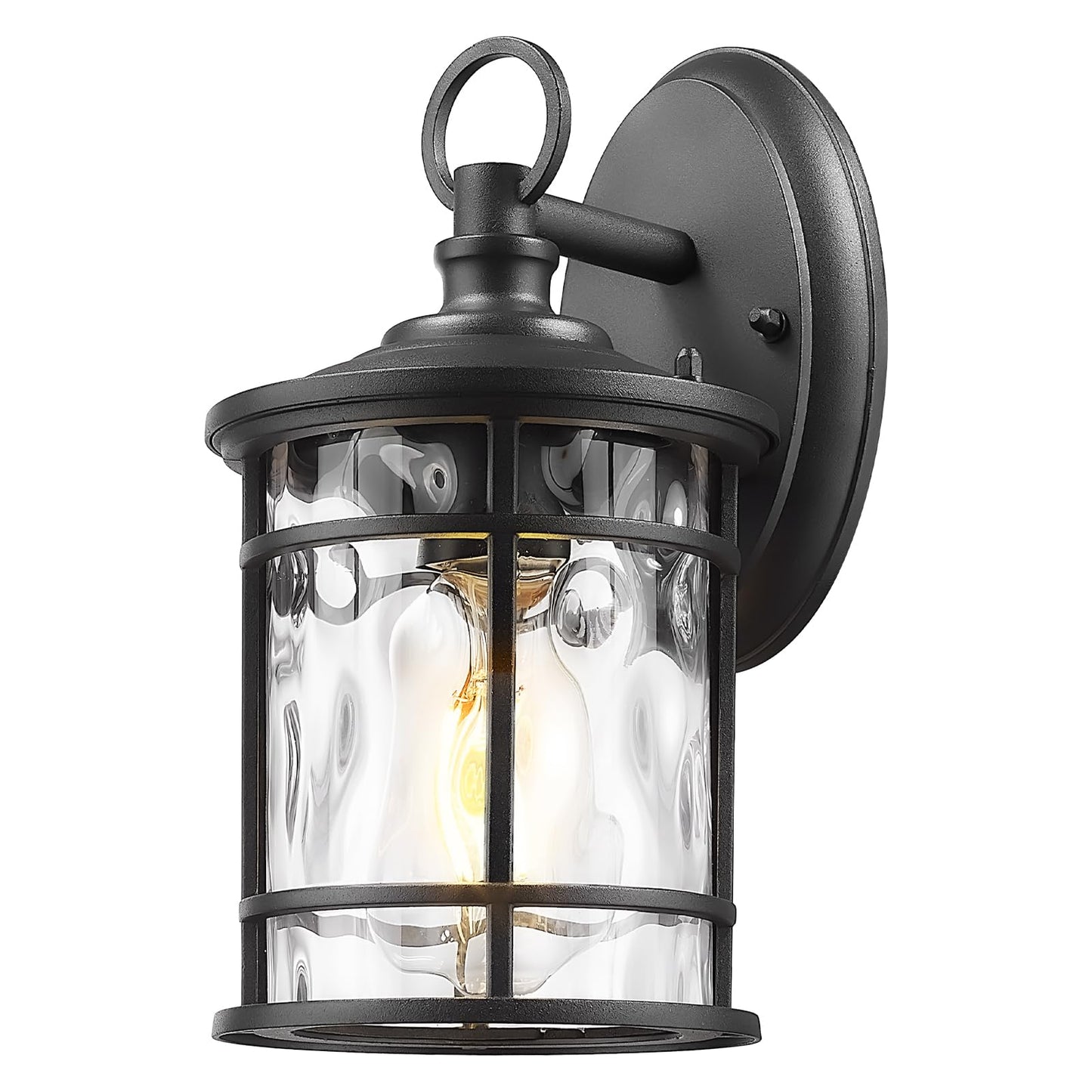 Emliviar 1-Light Outdoor Wall Mounted Lighting  Matte Black Outside Porch Light  11.4 Aluminum Carriage Light With Water Ripple Glass  Xe229Bs Bk-Wg