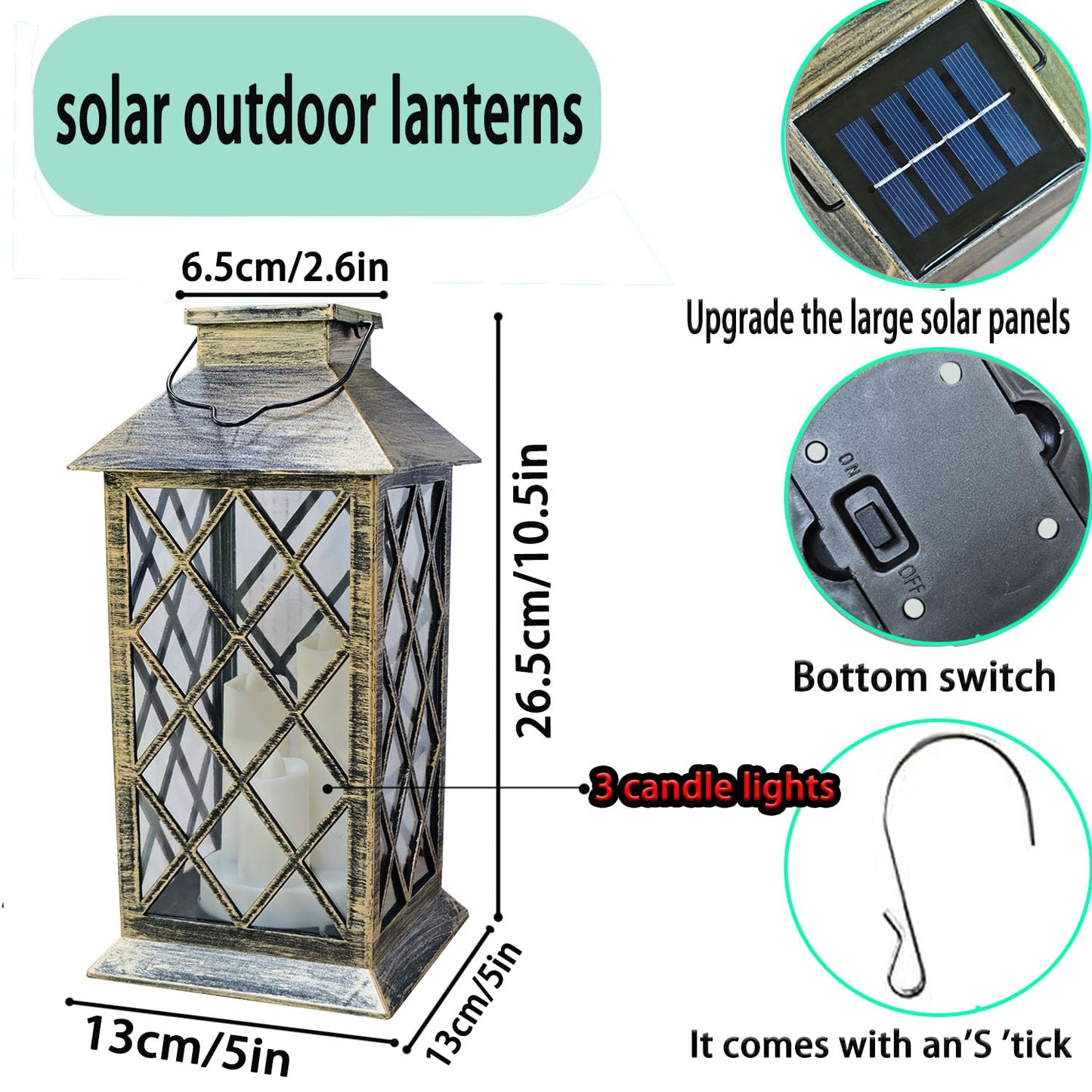 Solar Outdoor Lantern  Garden Hanging Waterproof Lanterns Pvc Upgrade 3 Led Flickering Flameless Candle Decorative Lights For Garden (Grid Candle)